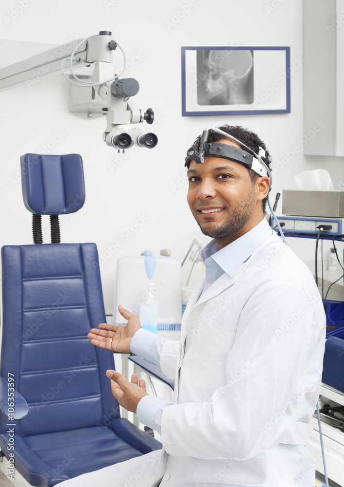 Friendly Otolaryngologist Doctor Welcoming Patient Friendly Otolaryngologist Doctor Welcoming Patient