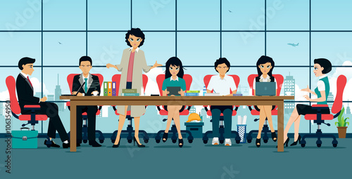 Meeting with the boss and employee meetings.