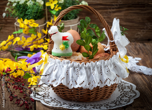 Photography Traditional Easter basket with food