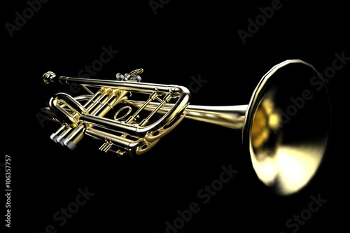 Trumpet Close-up Low key on Isolated On Black