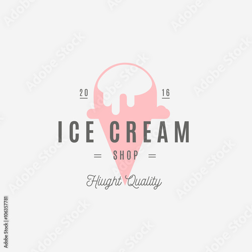 Ice cream Hand Drawn Design Element in Vintage Style for Logotype, Label, Badge and other design. Ice cream shop retro vector illustration.