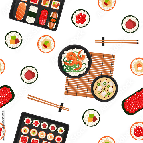 Japanese Food. Sea Food. Sushi Background. Seamless Pattern.