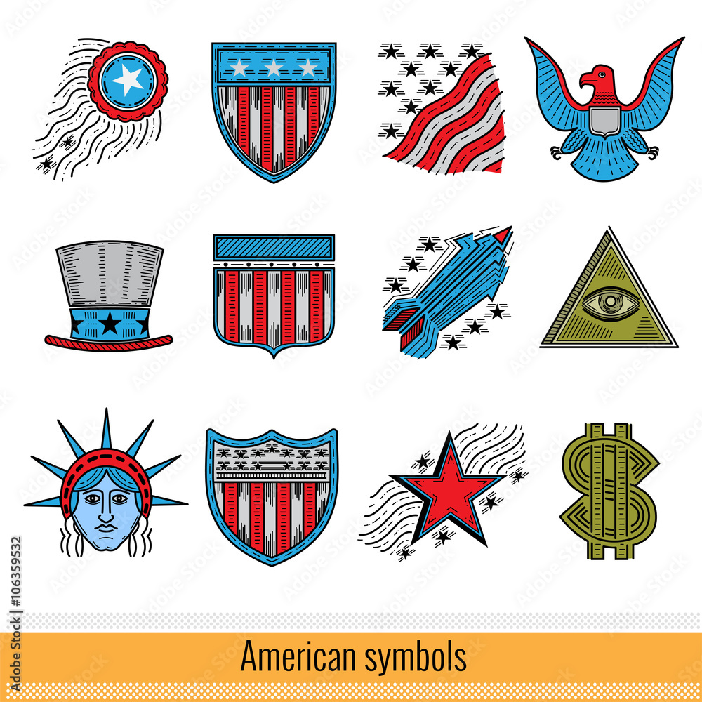 Vetor do Stock: Set of Color Outline Web Icon. Symbols of America USA ...