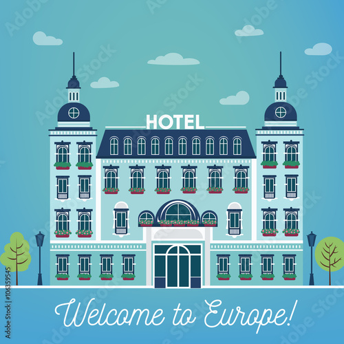 Vintage European City Hostel. Travel Industry Hotel Building Facade
