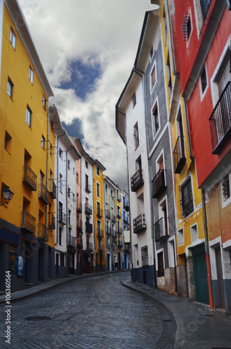  View of painted houses of Cuenca, Spain