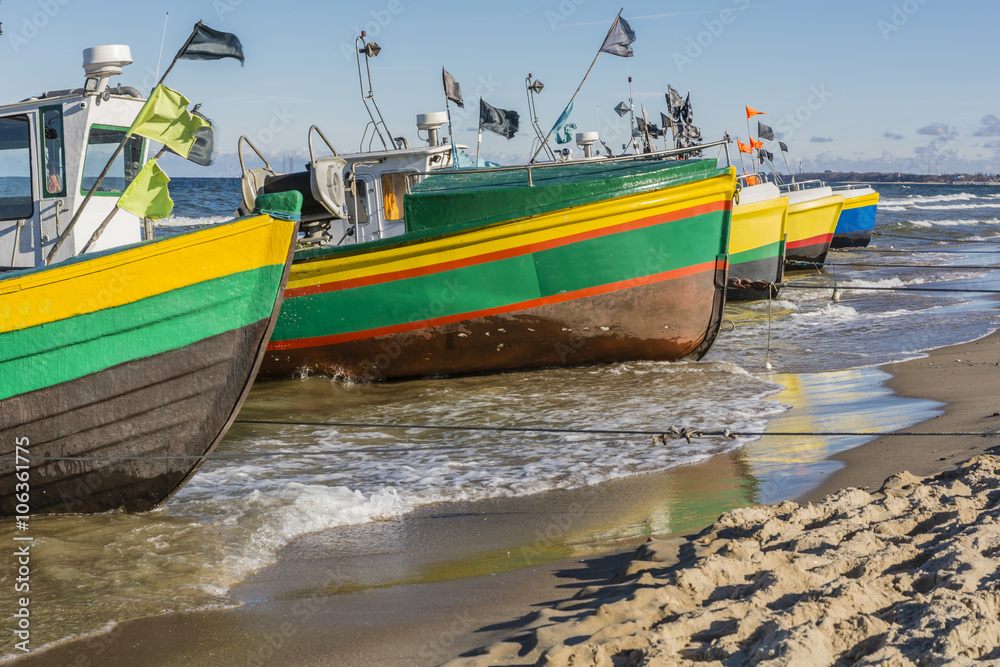 Fototapeta premium Colorful bows of ships.