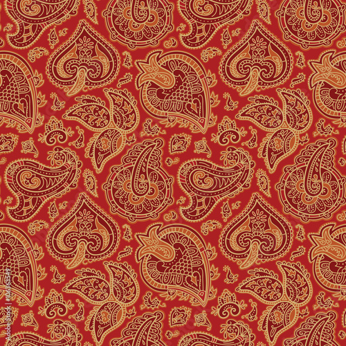 Seamless Paisley Pattern.
Hand drawn seamlessly repeating ornamental wallpaper or textile pattern with Paisley motives in vector format.

