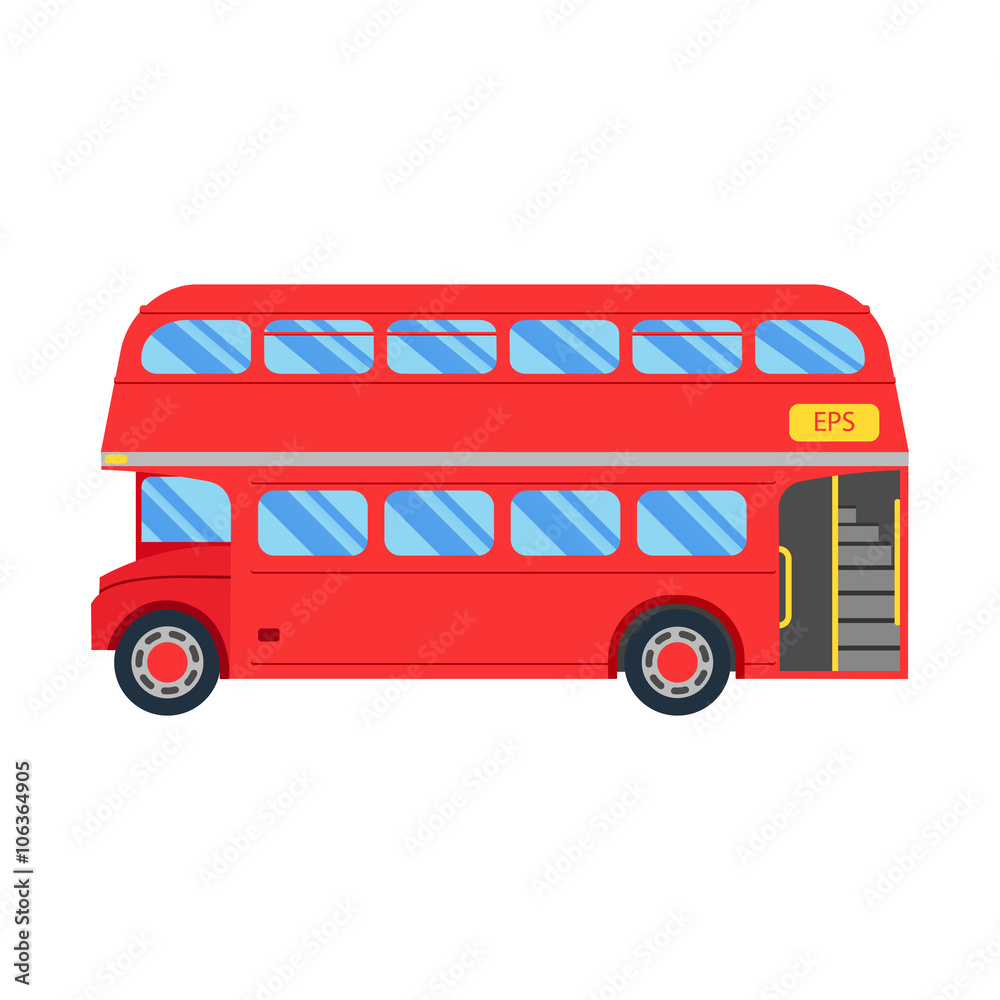 Double decker red bus vector illustration, flat design. City public transport service vehicle retro bus, Double decker Isolated On White Background