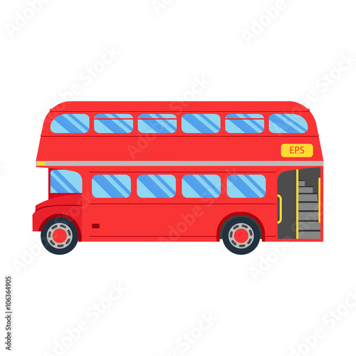 Double decker red bus vector illustration, flat design. City public transport service vehicle retro bus, Double decker Isolated On White Background