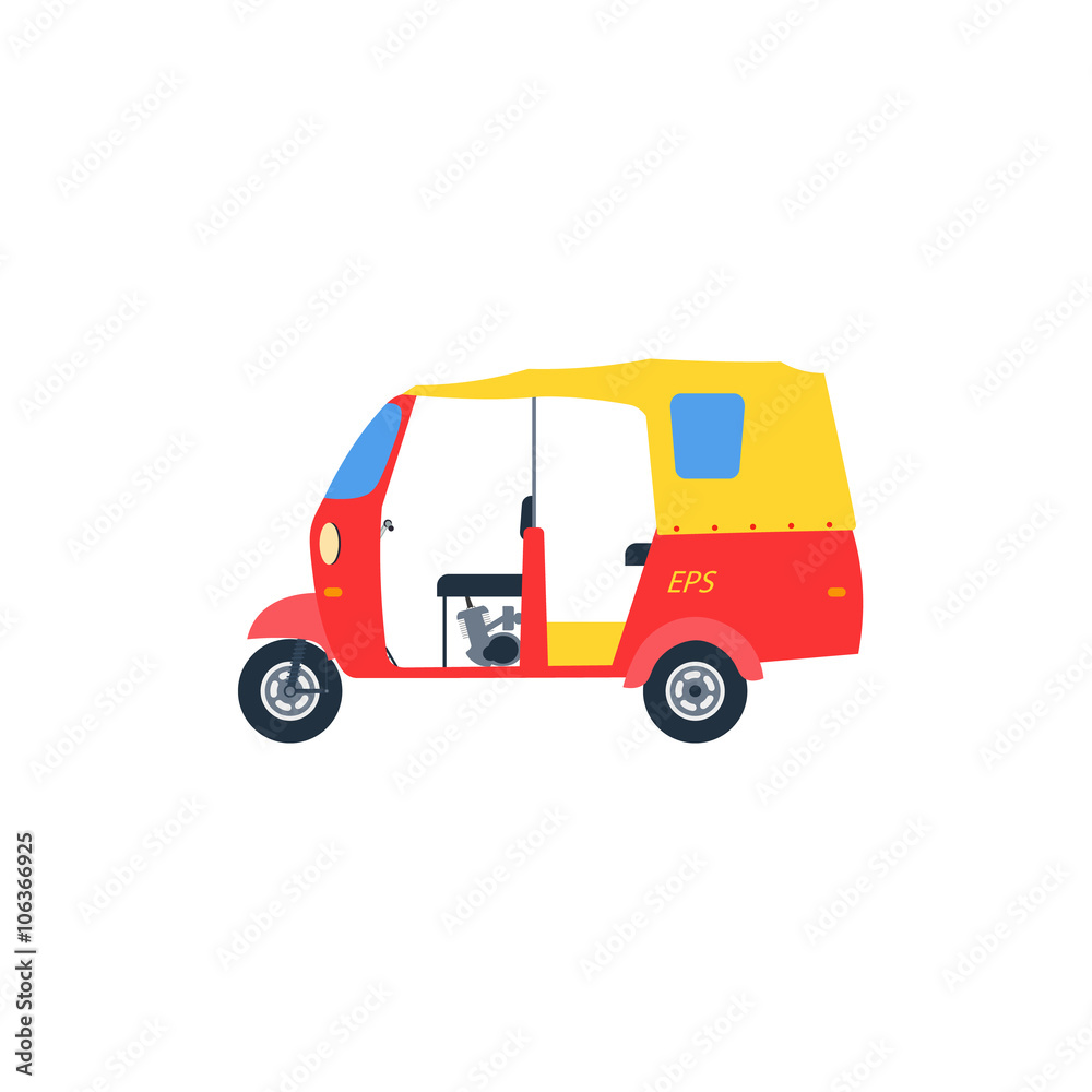 Auto rickshaw illlustration . Rickshaw vector icon isolated. Baby taxi auto rickshaw tuk tuk three wheeler tricycle.
