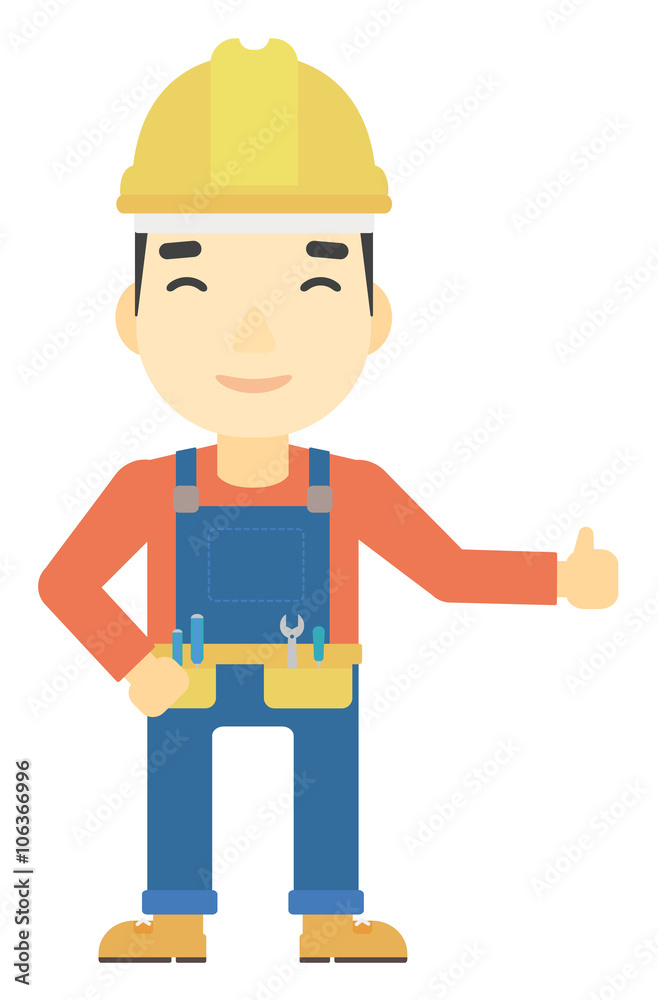 Builder showing thumbs up. Builder showing thumbs up.