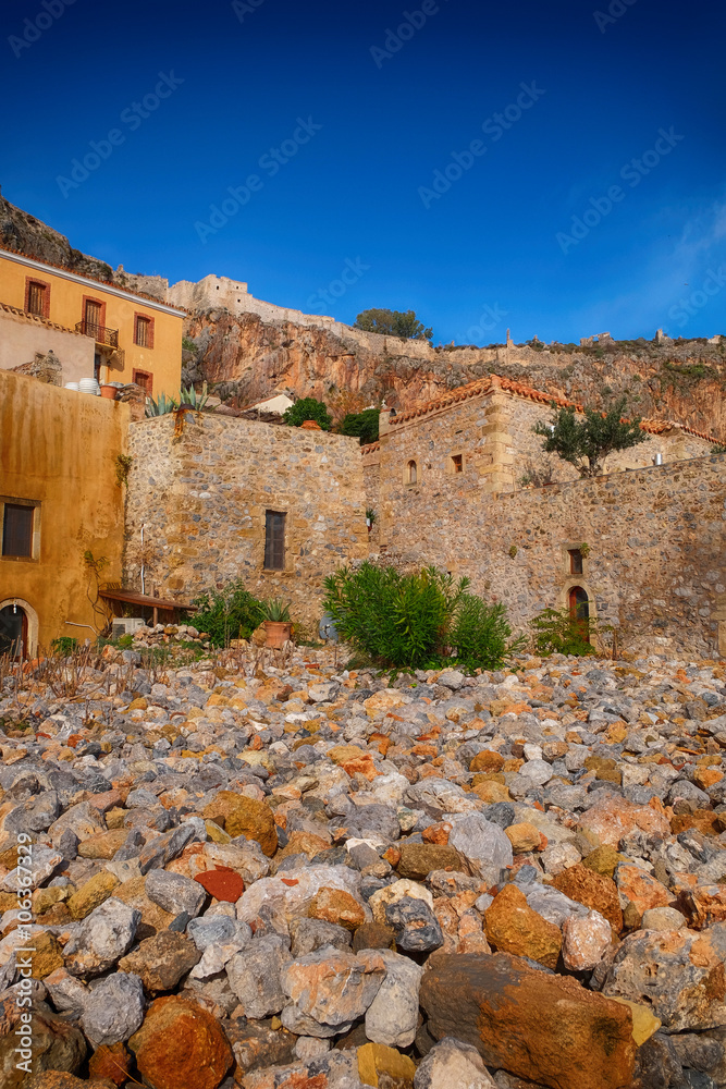 Monemvasia island in Peloponnese, Greece. Garden of stones.