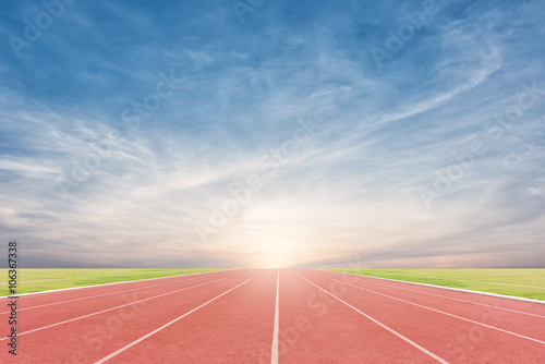 Athlete track or running track with sky sunset background