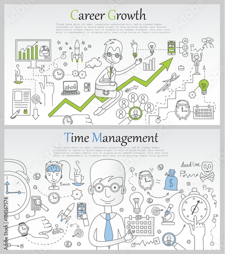 Career and management concept of thin line flat design banners for workflow, career, professional skill, human resources. Vector illustrations for web banners and promotional materials. 