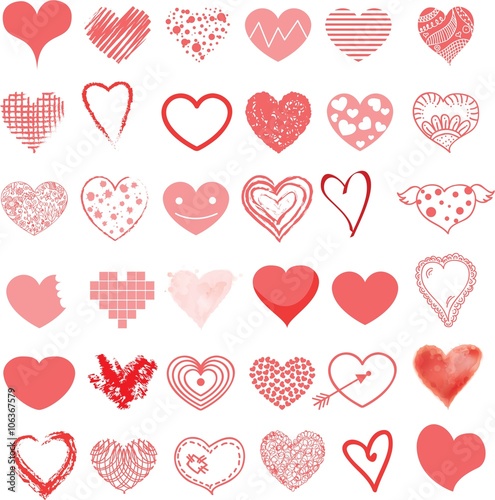 Vector hearts super set. Hand drawn isolated hearts for design Valentine's greeting cards