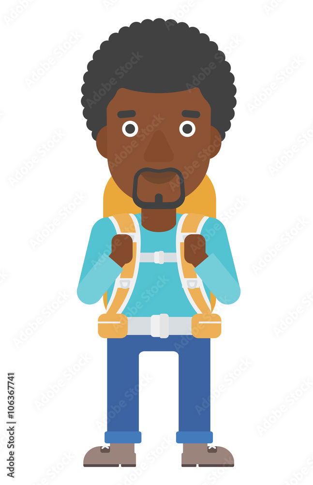 Cheerful man with backpack . Cheerful man with backpack .