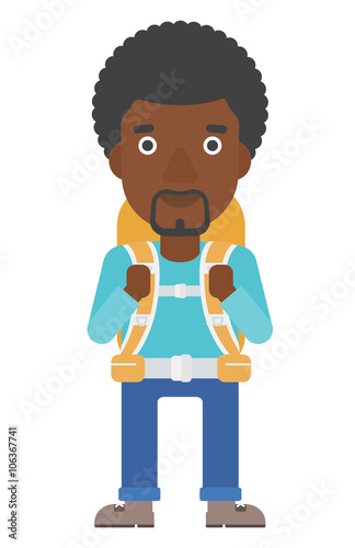 Cheerful man with backpack .