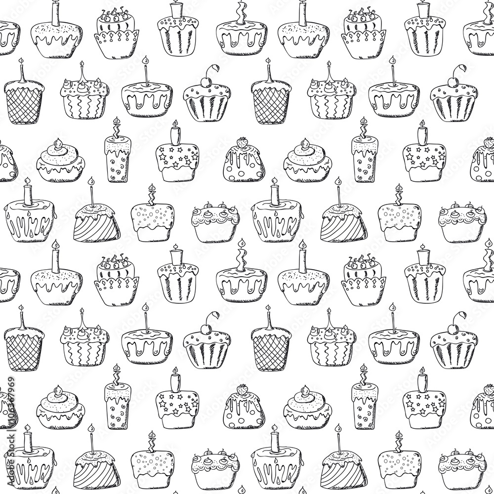 Doodle cupcake seamless pattern background