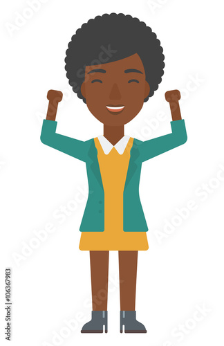 Woman with raised hands up.