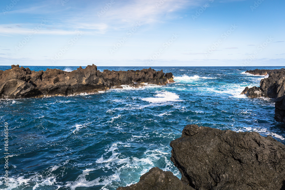 Azores coastline landscape in Flores island. Portugal