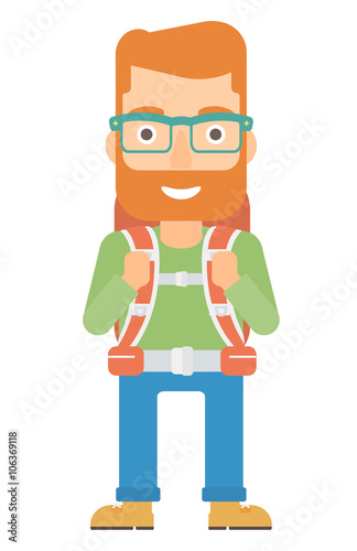 Cheerful man with backpack .