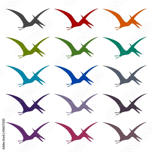 Pterodactyl silhouette icons set 