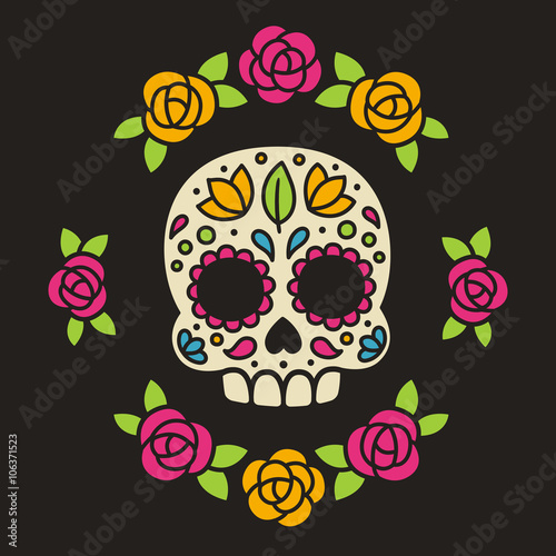 Mexican sugar skull with flowers.
