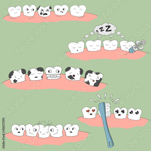 cute cartoon tooth expression set