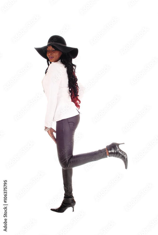 Lovely African American woman with hat. Lovely African American woman with hat.
