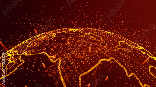 Планета Земля - голографическое моделирование, из трех разных планов. Красный цвет.