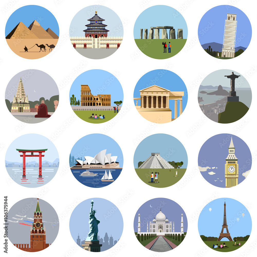 World landmarks flat icon set World landmarks flat icon set