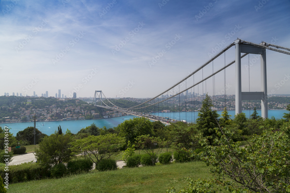 Fototapeta premium Istanbul view from Otagtepe, Beykoz, European side view from the Anatolian side