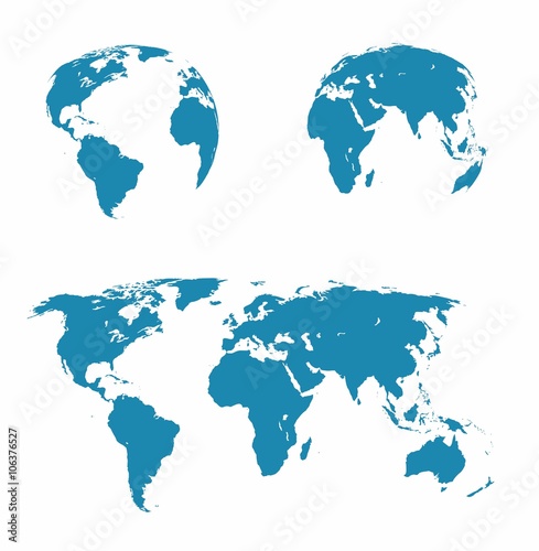 vector illustration set - map of the world, the two hemispheres