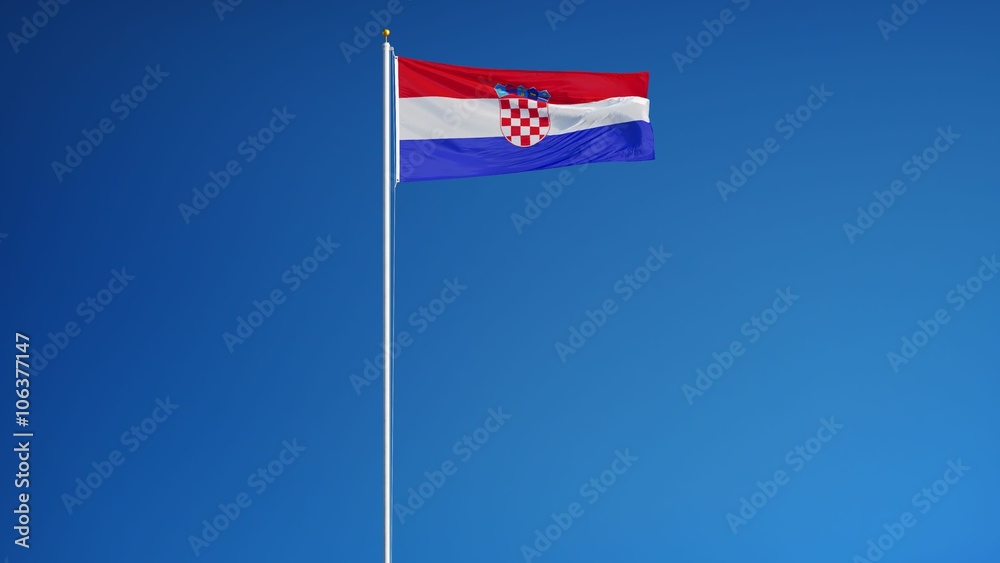Croatia flag waving in slow motion against clean blue sky, seamlessly looped, long shot, isolated on alpha channel with black and white luminance matte, perfect for film, news, digital composition Croatia flag waving in slow motion against clean blue sky, seamlessly looped, long shot, isolated on alpha channel with black and white luminance matte, perfect for film, news, digital composition