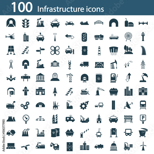 Set of one hundred industry and infrastructure icons photo