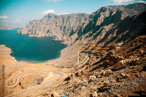 Khor Najd, a fjord in Musandam peninsula, Oman photo