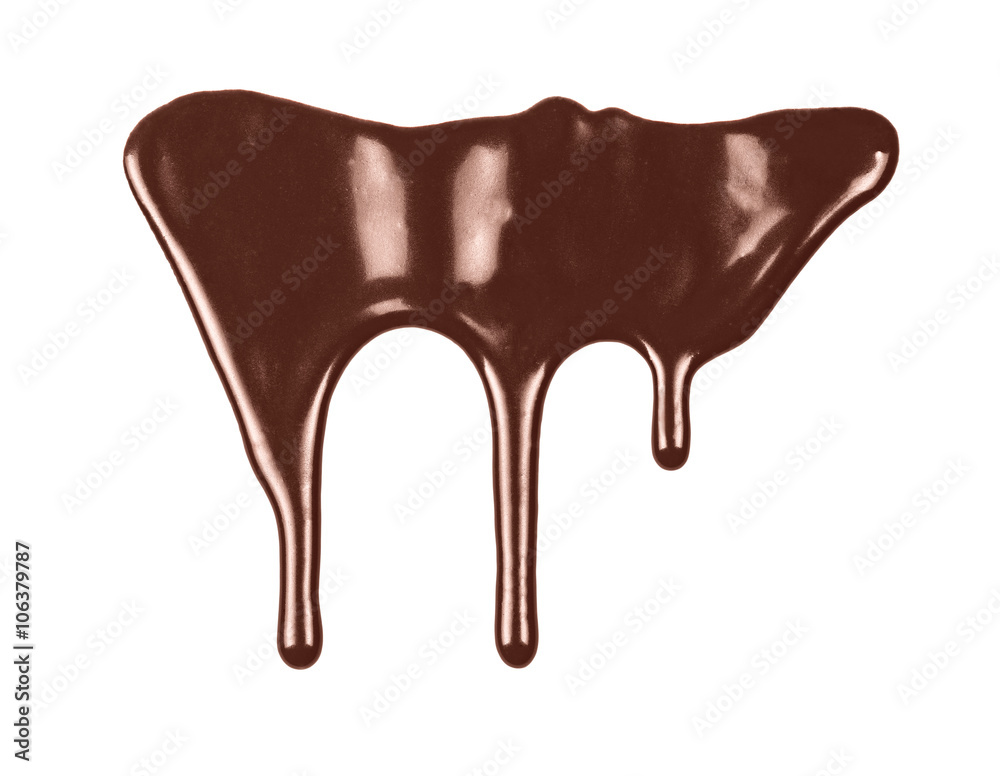 Melted chocolate dripping on white background Melted chocolate dripping on white background