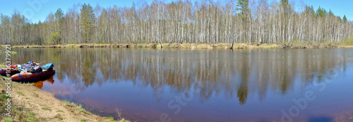 Panorama of the river in springtime.