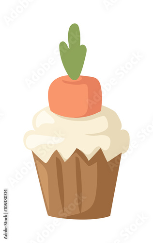 Traditional easter cake white sweet icing, sprinkles, holliday burning candle and colorful egg vector.