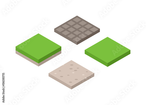 3d illustration of isometric land cross section of ground with grass isolated vector.