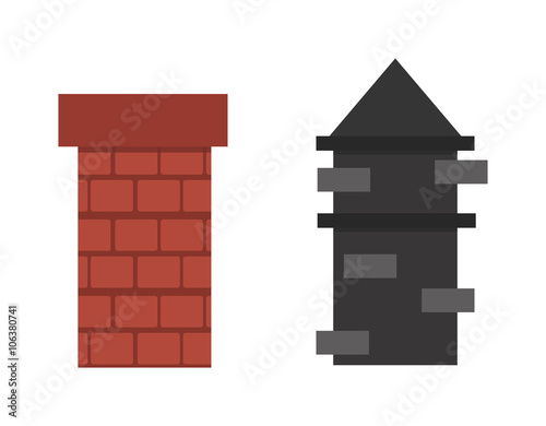 Valokuvatapetti Two old red brown brick chimney roof architecture top smoke vector