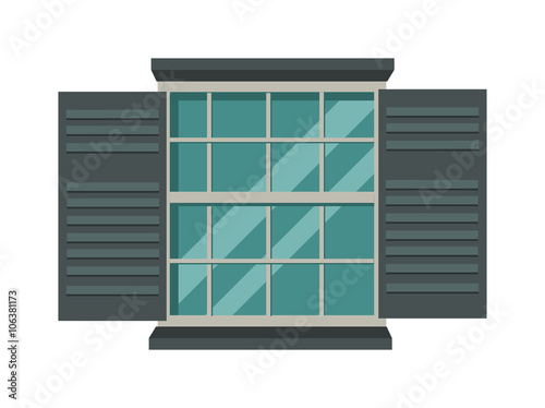 Window open interior frame glass construction isolated flat vector illustration. 