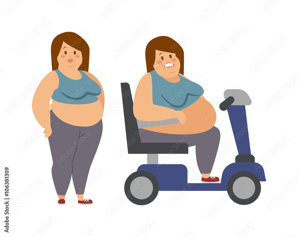 Cartoon character of fat woman and girl sitting