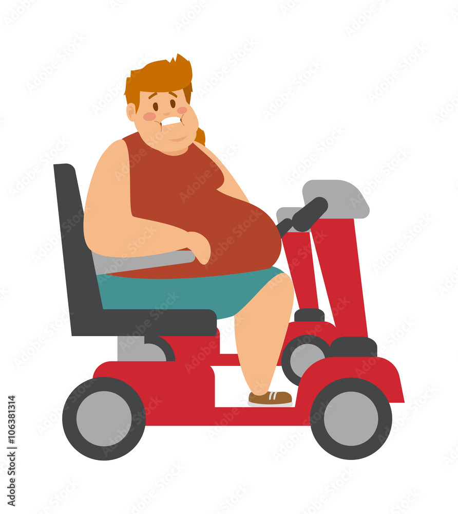 Concept fitness weight loss fat man and thin sports guy, fatman on a diet with transportation truck.