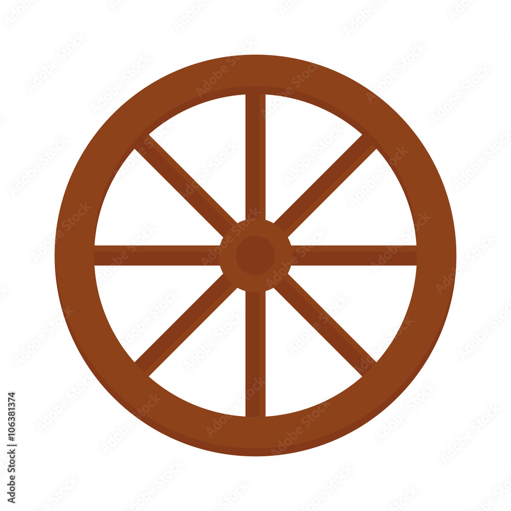 Old wooden vintage wheel from cart transportation vector illustration. 