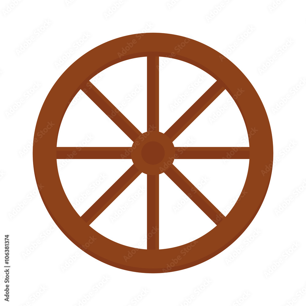 Obraz premium Old wooden vintage wheel from cart transportation vector illustration. 