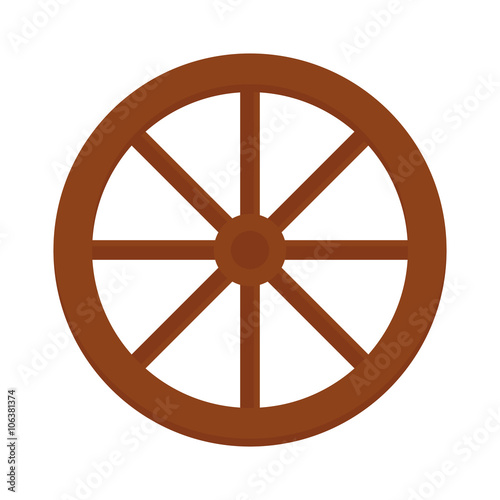 Old wooden vintage wheel from cart transportation vector illustration. 