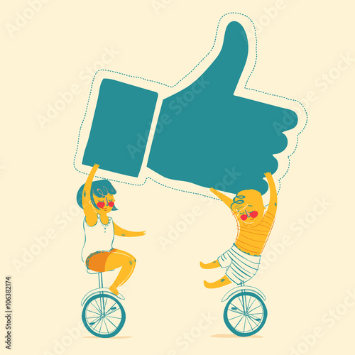 illustration of kids holding the sign of like