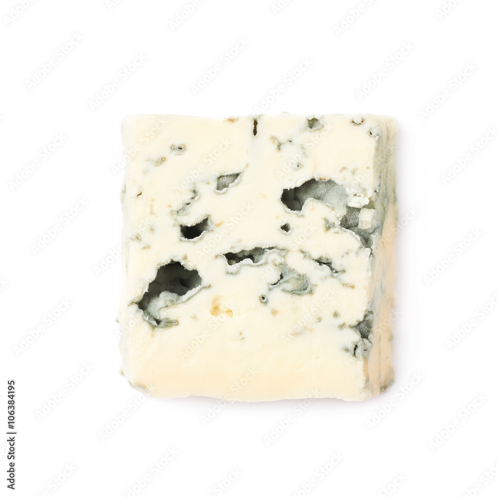 Single slice of blue cheese isolated