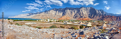 Amazing mountain scenery in Bukha, Musandam peninsula, Oman photo